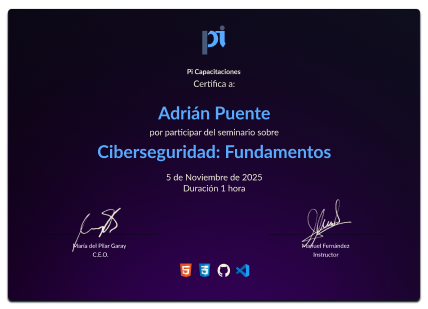 Certificado del seminario sobre ciberseguridad